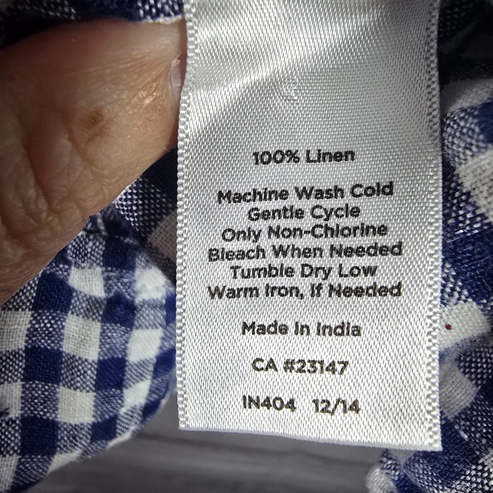 Talbots Petites XLP 100% Linen Blue White Gingham Button Down Shirt - Picture 4 of 4